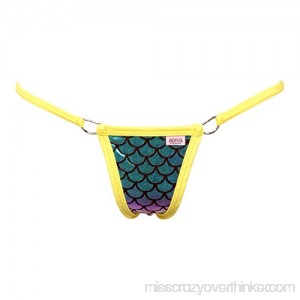 Adiva Intimates Scale Lamé Triangle Back Thong Panty w D-Ring Accents Neon Yellow B07F6WGXML